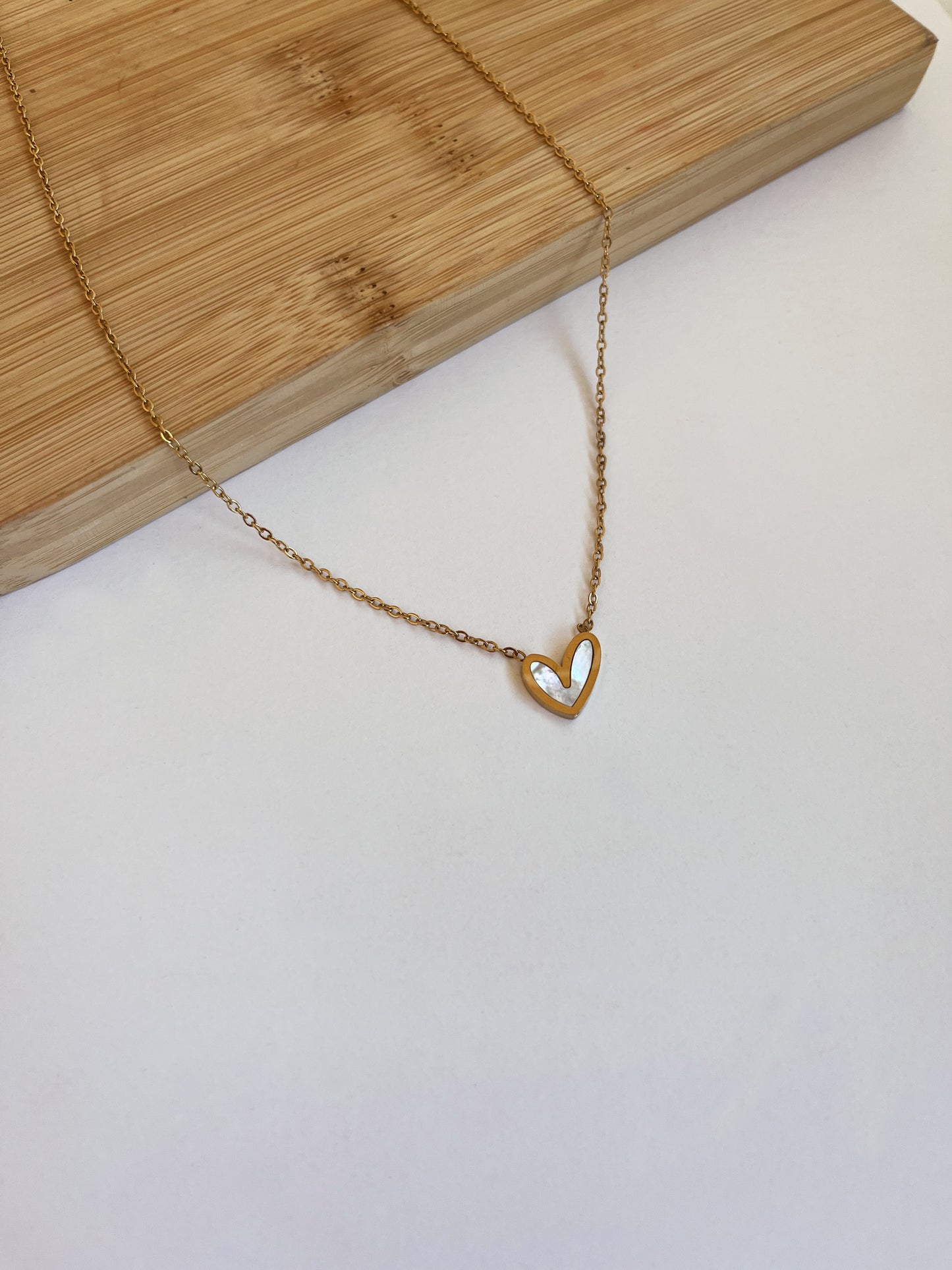 White Heart Necklace -18k  Gold Plated