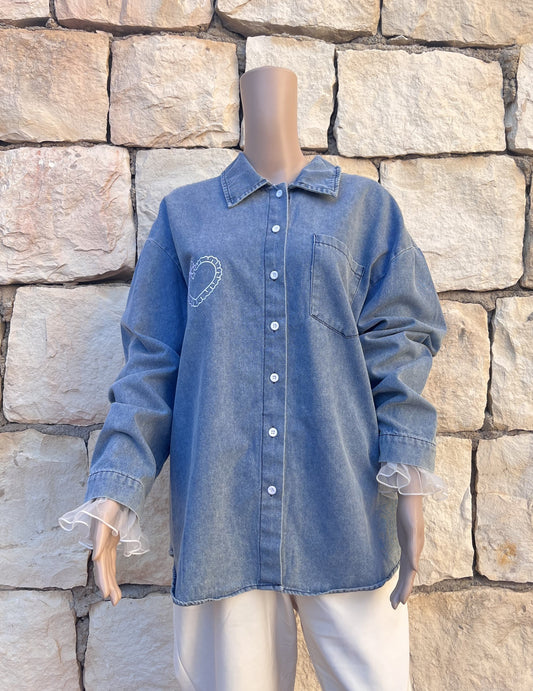 Denim Coquette Chemise - Blue